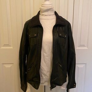 White turtle neck and leather jacket bundle